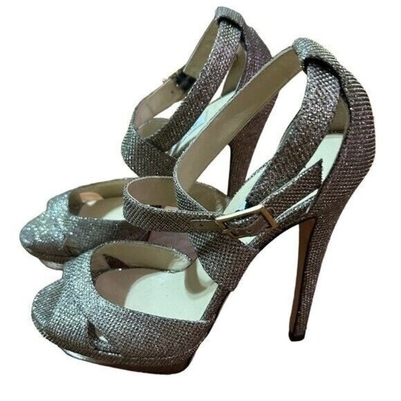 Jimmy Choo Silver Lamé Glitter Kuki Platform Sandals Size 38.5 - Picture 2 of 7